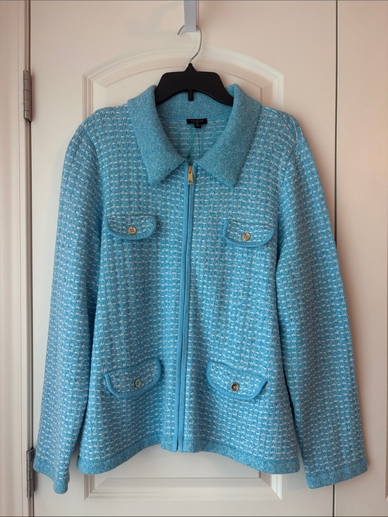 Talbots Jackets & Blazers - Talbots Light Blue Tweed Sparkle Zip Jacket